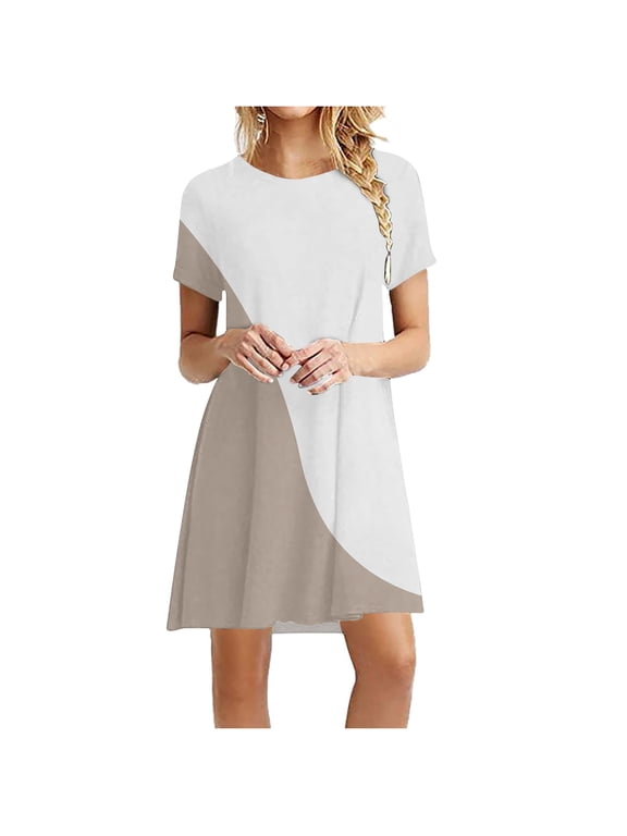 T-Shirt Dresses For Women Summer Dresses For Women 2024 Vacation Beach Dress Casual Simple T-Shirt Mini Dress Crewneck Short Sleeve Wedding Guest Dresses Club Dresses Sun Dresses Tunic Dress