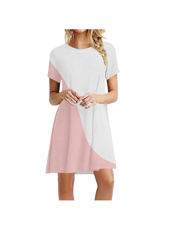 T-Shirt Dresses For Women Summer Dresses For Women 2024 Vacation Beach Dress Casual Simple T-Shirt Mini Dress Crewneck Short Sleeve Wedding Guest Dresses Club Dresses Sun Dresses Tunic Dress