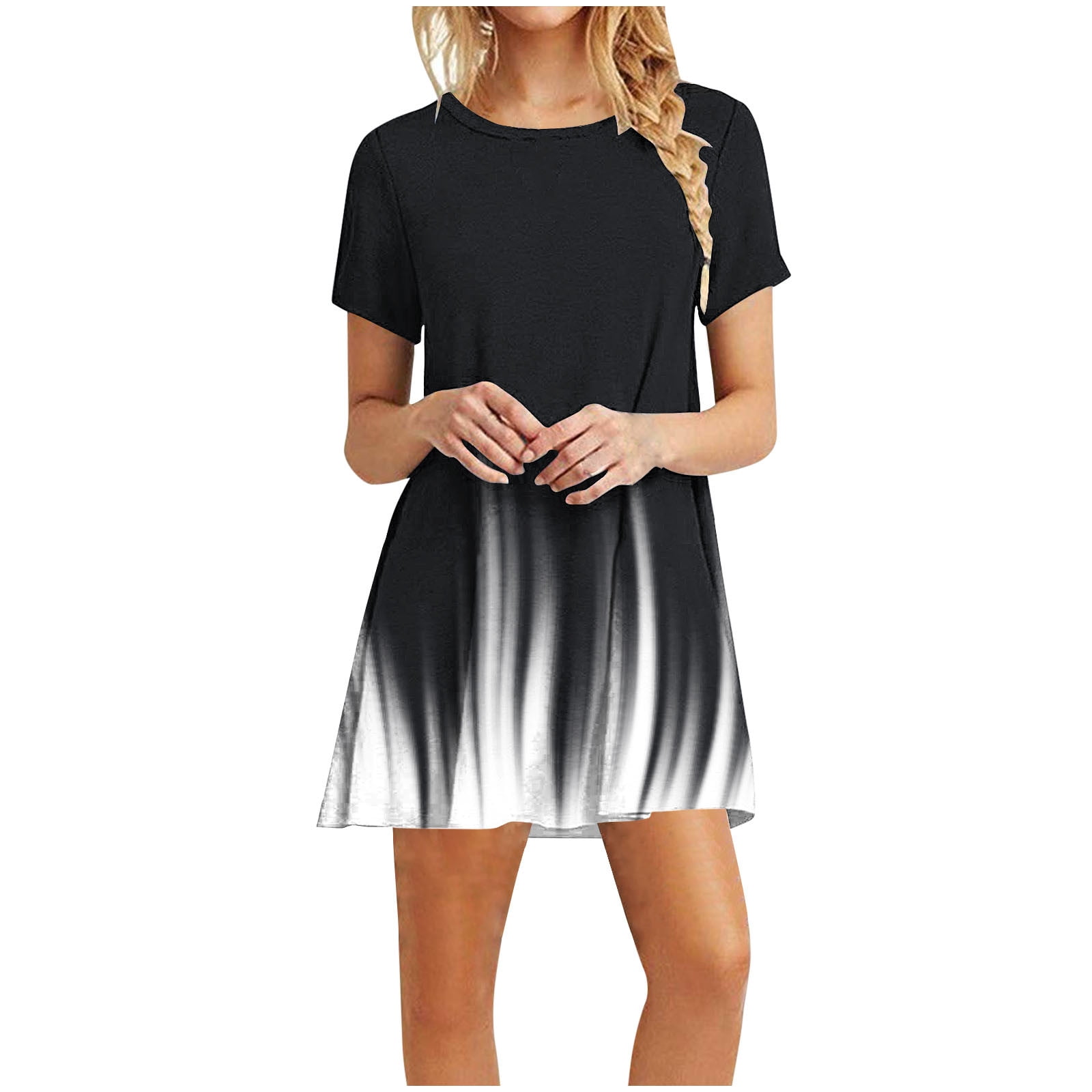 Women's Summer Maxi Dress - Casual Loose Fit With Side Split & Pockets, Short Sleeve Crewneck Beach Vacation Dress - View #10