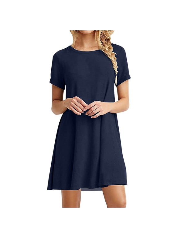 Summer T-Shirt Dresses For Women Vacation Beach Dress Casual Mini Dress Crewneck Short Sleeve Wedding Guest Dresses Club Dresses SunDresses Tunic Dress