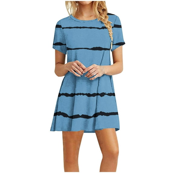 gakvbuo T-Shirt Dresses For Women Summer Dresses For Women 2024 Vacation Beach Dress Casual Simple T-Shirt Mini Dress Crewneck Short Sleeve Wedding Guest Dresses Club Dresses Sun Dresses Tunic Dress