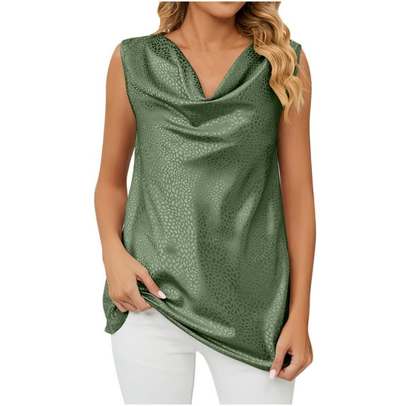 gakvbuo Tank Top For Women 2024 Solid Color V Cowl Neck Sleeveless Blouse Loose Fit Solid Color Summer Vest Shirts