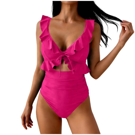 gakvbuo One Piece Bikini Swimsuit Women Cutout Monokini Bathing Swimwear Women's Solid Color With Chest Loose Drawstring Split Swimsuit