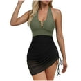 thumbnail image 1 of gakvbuo One Piece Swim Dress Swimsuit For Women Swimdress Modest Bathing Skirt V-Neck Drawstring Swimwear Women Swim Dress Swimsuits Mesh Wraps Bathing Suit Swimsuits, 1 of 9