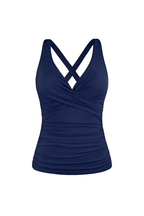 Tankini Tops For Women Swimwear Top Bathing Suit Top Without Bottom Short Women's Sleeveless Solid V-neck Tankini Tops Push-Up Padded Swimwear Swimsuit Blouse