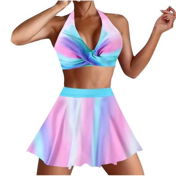 gakvbuo Tankini Swimsuits With Skirt Two Piece Bathing Suits Swimwear Women's Gradient Print Adjustable Suspenders Backless Bikinis Sets