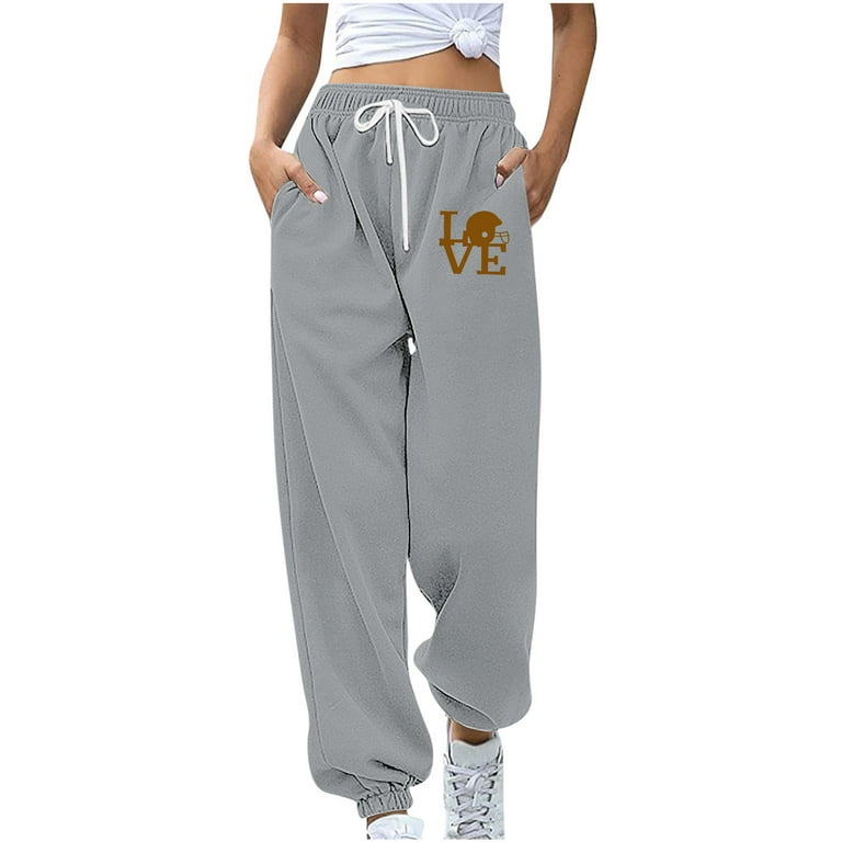 Womens Jogger Pants with Pockets High Waisted Cinch Bottom Sweatpants  Lounge Bottoms, Black, M