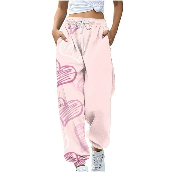 gakvbuo Tapered Running Baggy Cinch Bottom Sweatpants For Women Cargo Pants Drawstring Valentines Day Print High Waist Athletic Workout Jogger Pants Full-Length Lounge Sporty Trousers With Pockets
