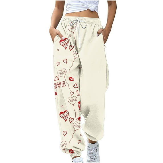 gakvbuo Tapered Running Baggy Cinch Bottom Sweatpants For Women Cargo Pants Drawstring Valentines Day Print High Waist Athletic Workout Jogger Pants Full-Length Lounge Sporty Trousers With Pockets