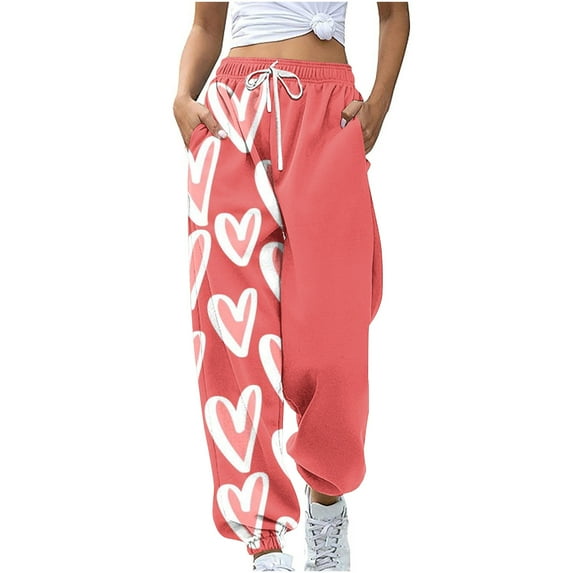 gakvbuo Tapered Running Baggy Cinch Bottom Sweatpants For Women Cargo Pants Drawstring Valentines Day Print High Waist Athletic Workout Jogger Pants Full-Length Lounge Sporty Trousers With Pockets