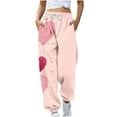 thumbnail image 1 of gakvbuo Tapered Running Baggy Cinch Bottom Sweatpants For Women Cargo Pants Drawstring Valentines Day Print High Waist Athletic Workout Jogger Pants Full-Length Lounge Sporty Trousers With Pockets, 1 of 2
