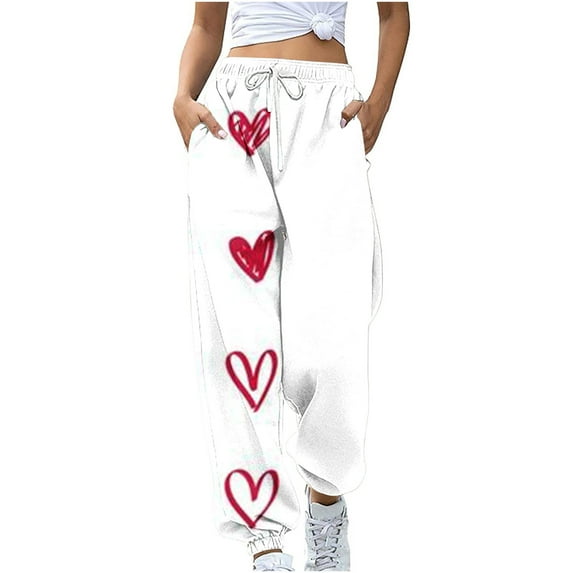 gakvbuo Tapered Running Baggy Cinch Bottom Sweatpants For Women Cargo Pants Drawstring Valentines Day Print High Waist Athletic Workout Jogger Pants Full-Length Lounge Sporty Trousers With Pockets