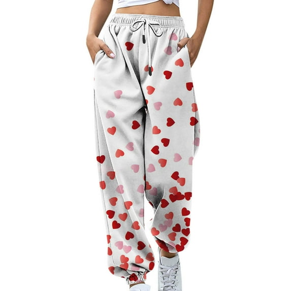 gakvbuo Tapered Running Baggy Cinch Bottom Sweatpants For Women Cargo Pants Drawstring Valentines Day Print High Waist Athletic Workout Jogger Pants Full-Length Lounge Sporty Trousers With Pockets