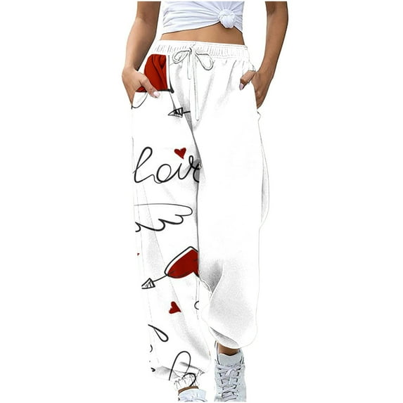gakvbuo Tapered Running Baggy Cinch Bottom Sweatpants For Women Cargo Pants Drawstring Valentines Day Print High Waist Athletic Workout Jogger Pants Full-Length Lounge Sporty Trousers With Pockets