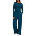 thumbnail image 1 of gakvbuo Tracksuit For Woman Two-Piece Sets Round Neck Long Sleeve Shirt Blouse Elastic Waist Wide-Leg Long Pants Sportswear Sweat Suit, 1 of 9