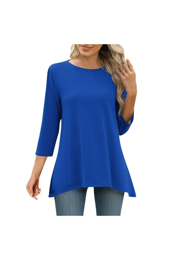 Tunic Tops for Women Loose Dressy 3/4 Sleeve Tops Round Neck Flowy Shirts Long Blouse To Wear With Leggings