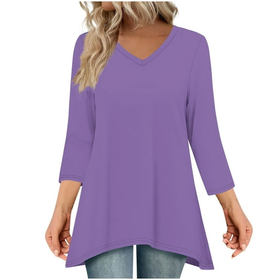 gakvbuo Tunic Tops for Women Loose Dressy 3/4 Sleeve Tops V-Neck Flowy Shirts Long Blouse To Wear With Leggings