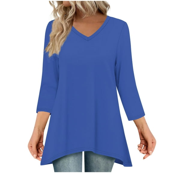gakvbuo Tunic Tops for Women Loose Dressy 3/4 Sleeve Tops V-Neck Flowy Shirts Long Blouse To Wear With Leggings