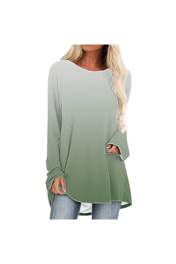 Tunics Tops For Women To Wear With Leggings Casual Round Neck Sweatshirt Solid Color Long Fit Pullover Shirts Loose Long Sleeve Blouse Tshirt
