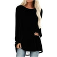 thumbnail image 1 of gakvbuo Tunics Tops For Women To Wear With Leggings Casual Round Neck Sweatshirt Solid Color Long Fit Pullover Shirts Loose Long Sleeve Blouse Tshirt, 1 of 5