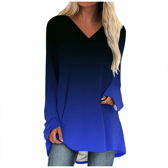 gakvbuo Tunics Tops For Women To Wear With Leggings Casual V Neck Sweatshirt Solid Color Long Fit Pullover Shirts Loose Long Sleeve Blouse Tshirt