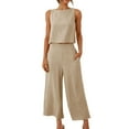 thumbnail image 1 of gakvbuo Two Piece Tracksuits For Women Plus Size Summmer Jogger Outfit Sets Crewneck Sleeveless Crop Tank Top High Waisted Wide Leg Pants Loungewear with Pockets, 1 of 8