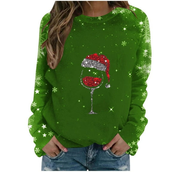 gakvbuo Christmas Sweater for Women Christmas Sweatshirt Crewneck Print Long Sleeve Blouse Pullover Sweatshirt Tunic Tops Hoodless Sweatshirt
