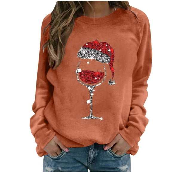 gakvbuo Ugly Christmas Sweater for Women 2024 Funny Christmas Sweatshirt Crewneck Xmas Print Long Sleeve Blouse Party Pullover Sweatshirt Tunic Tops Hoodless Shoulder Sweatshirt Gifts for Christmas