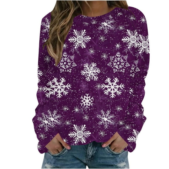 gakvbuo Christmas Sweater for Women Christmas Sweatshirt Crewneck Print Long Sleeve Blouse Pullover Sweatshirt Tunic Tops Hoodless Sweatshirt
