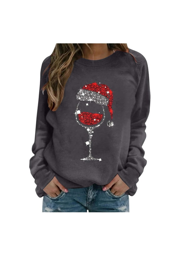 Ugly Christmas Sweater for Women 2024 Funny Christmas Sweatshirt Crewneck Xmas Print Long Sleeve Blouse Party Pullover Sweatshirt Tunic Tops Hoodless Shoulder Sweatshirt Gifts for Christmas