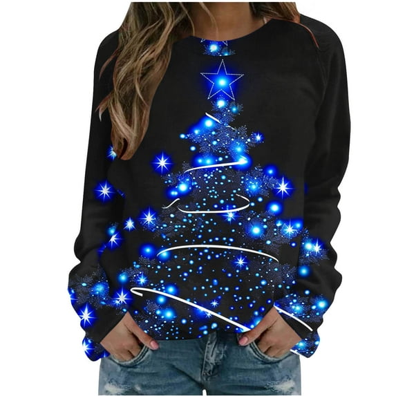 gakvbuo Pullover Sweatshirt for Women Funny Christmas Sweatshirt Crewneck Print Long Sleeve Blouse Party Tunic Tops Hoodless Sweatshirt Gifts for Christmas