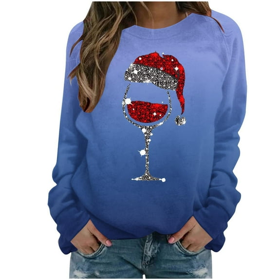 gakvbuo Ugly Christmas Sweater for Women 2024 Funny Christmas Sweatshirt Crewneck Xmas Print Long Sleeve Blouse Party Pullover Sweatshirt Tunic Tops Hoodless Shoulder Sweatshirt Gifts for Christmas