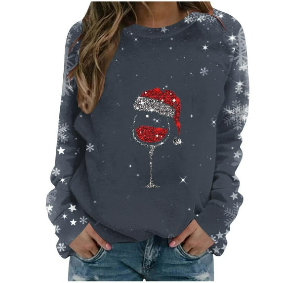 gakvbuo Christmas Sweater for Women Christmas Sweatshirt Crewneck Print Long Sleeve Blouse Pullover Sweatshirt Tunic Tops Hoodless Sweatshirt