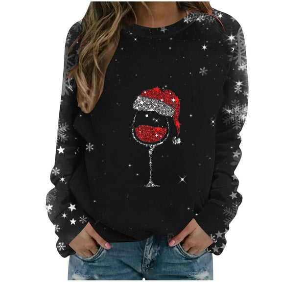 gakvbuo Christmas Sweater for Women Christmas Sweatshirt Crewneck Print Long Sleeve Blouse Pullover Sweatshirt Tunic Tops Hoodless Sweatshirt