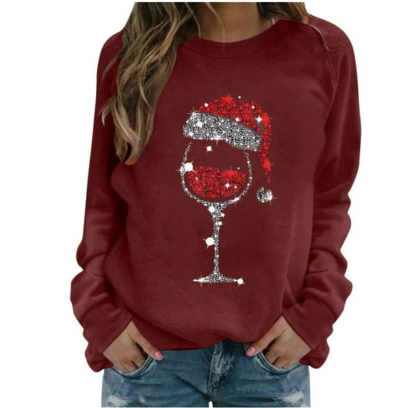 gakvbuo Ugly Christmas Sweater for Women 2024 Funny Christmas Sweatshirt Crewneck Xmas Print Long Sleeve Blouse Party Pullover Sweatshirt Tunic Tops Hoodless Shoulder Sweatshirt Gifts for Christmas