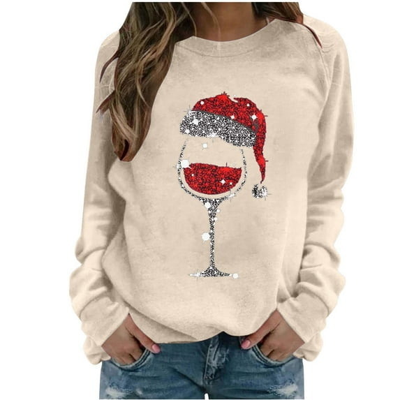 gakvbuo Ugly Christmas Sweater for Women 2024 Funny Christmas Sweatshirt Crewneck Xmas Print Long Sleeve Blouse Party Pullover Sweatshirt Tunic Tops Hoodless Shoulder Sweatshirt Gifts for Christmas