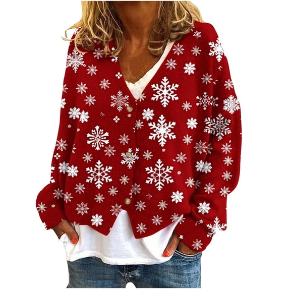 gakvbuo Ugly Christmas Sweater for Women Christmas Cardigans Long Sleeve Fall Oversized Open Front Button Down Knit Cardigan Sweaters V-Neck Lightweight Cardigans Knit Outerwear Jacket Tops