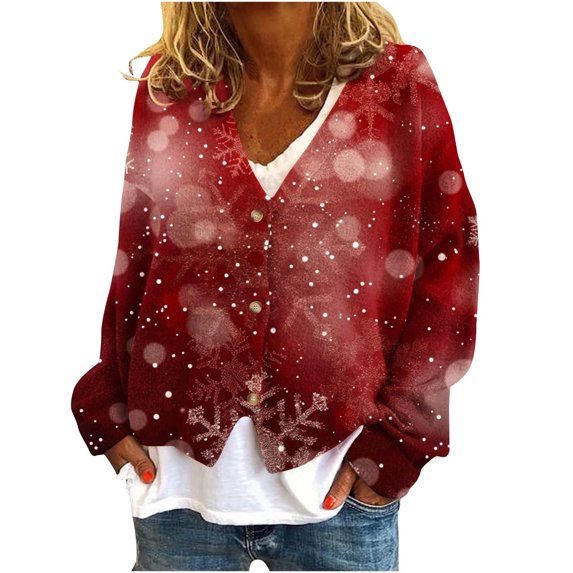 gakvbuo Ugly Christmas Sweater for Women Christmas Cardigans Long Sleeve Fall Oversized Open Front Button Down Knit Cardigan Sweaters V-Neck Lightweight Cardigans Knit Outerwear Jacket Tops