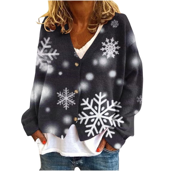 gakvbuo Ugly Christmas Sweater for Women Christmas Cardigans Long Sleeve Fall Oversized Open Front Button Down Knit Cardigan Sweaters V-Neck Lightweight Cardigans Knit Outerwear Jacket Tops