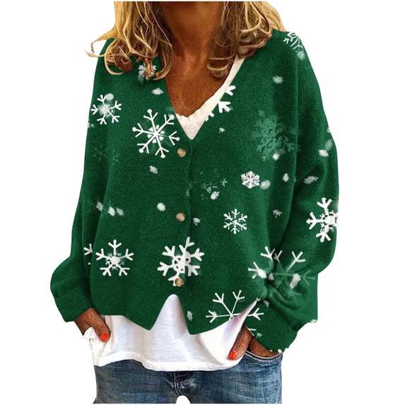gakvbuo Ugly Christmas Sweater for Women Christmas Cardigans Long Sleeve Fall Oversized Open Front Button Down Knit Cardigan Sweaters V-Neck Lightweight Cardigans Knit Outerwear Jacket Tops