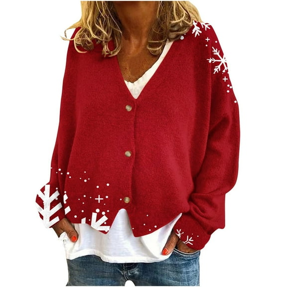 gakvbuo Ugly Christmas Sweater for Women Christmas Cardigans Long Sleeve Fall Oversized Open Front Button Down Knit Cardigan Sweaters V-Neck Lightweight Cardigans Knit Outerwear Jacket Tops