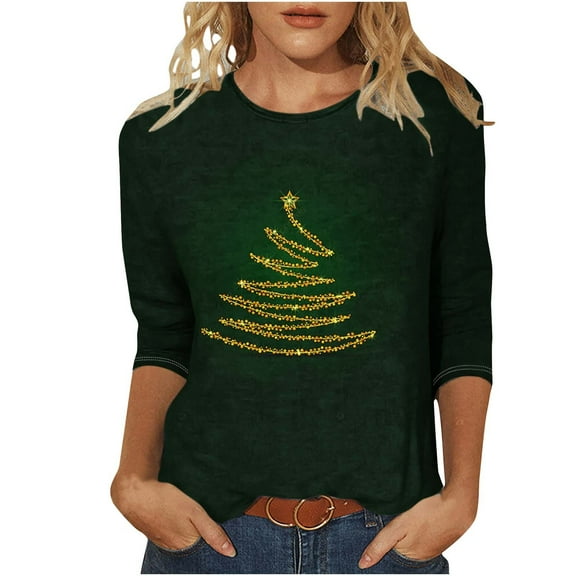 gakvbuo Christmas Sweatshirt For Women Funny Christmas 3/4 Sleeve Work Business Blouse Tunic Tops Crewneck Sports TShirts Pullover Sweatshirt For Women Gifts for Christmas