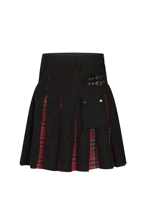 Utility Kilts For Men Skirt Cargo Pockets Men Casual Patchwork Snap Fastener Have Pockets Plaid Pleated Skirt Short Skirt