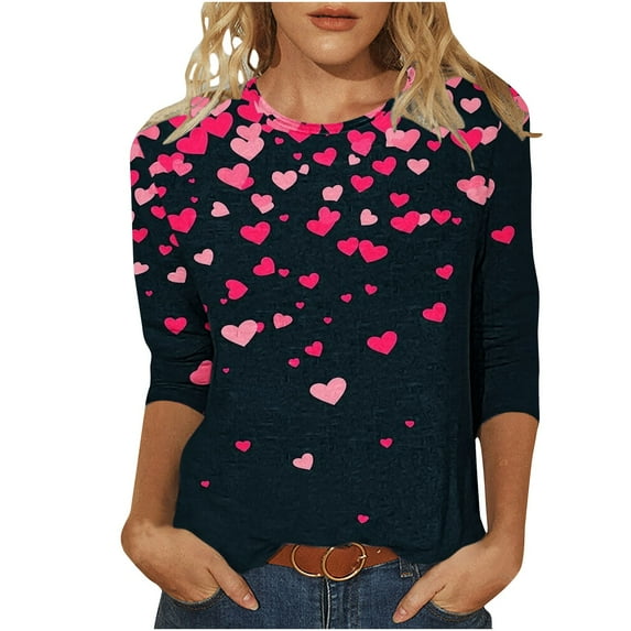 gakvbuo Valentine Day Shirt for Women Trendy 3/4 Sleeve Tunic Tops Cute Graphic Tees Round Neck Casual Funny Shirts Tops Blouse