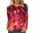 thumbnail image 1 of gakvbuo Valentine Day Shirt for Women Trendy 3/4 Sleeve Tunic Tops Cute Graphic Tees Round Neck Casual Funny Shirts Tops Blouse, 1 of 5