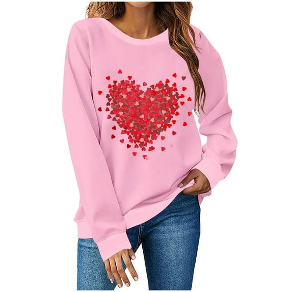 gakvbuo Valentine Day Shirt For Women Trendy Long Sleeve Tunic Tops Cute Love Hearts Graphic Tees Round Neck Casual Funny Shirts Tops Blouse Pullover Tops