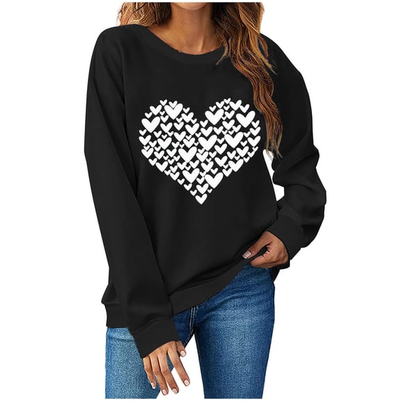 gakvbuo Valentine Day Shirt For Women Trendy Long Sleeve Tunic Tops Cute Love Hearts Graphic Tees Round Neck Casual Funny Shirts Tops Blouse Pullover Tops