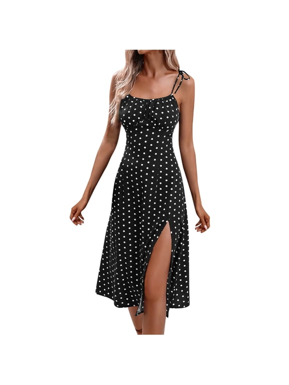 Wedding Guest Dresses for Women Party Cocktail Dress Casual Strap Split Printed Round Neck Tank Sleeveless Sundresses Summer Maxi Dress