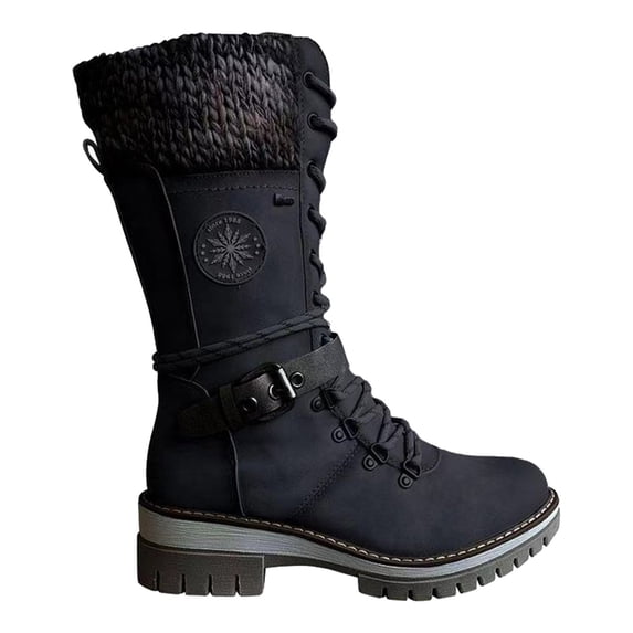 gakvbuo Western Boot For Womens Low Heel Women Fashion Western Style Cowboy Riding Boots Casual Warm Low Heels Knee Middle Tube Boots Shoes