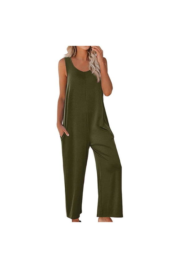 Wide Leg Jumpsuits For Women With Pocket Casual Sleeveless Boho One Piece Rompers Summer Tank Jumpsuits Dressy 2024 Trendy Outfits Clothes